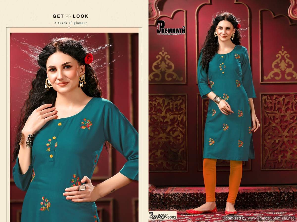 Premnath Parker 5 Ethnic Wear Rayon Designer Embroidery Kurti Collection